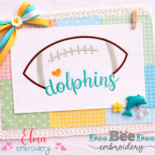 Dolphins Football Heart – Satin Stitch – Machine Embroidery Design