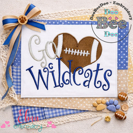 Go Wildcats Football Heart – Fill Stitch – Machine Embroidery Design