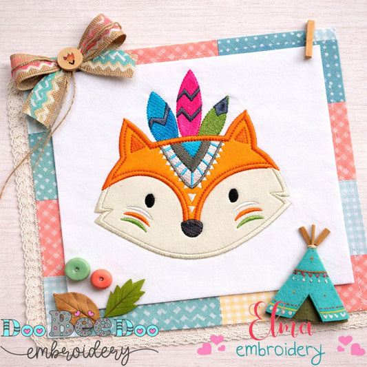 Boho Fox Face - Appliqué – Machine Embroidery Design