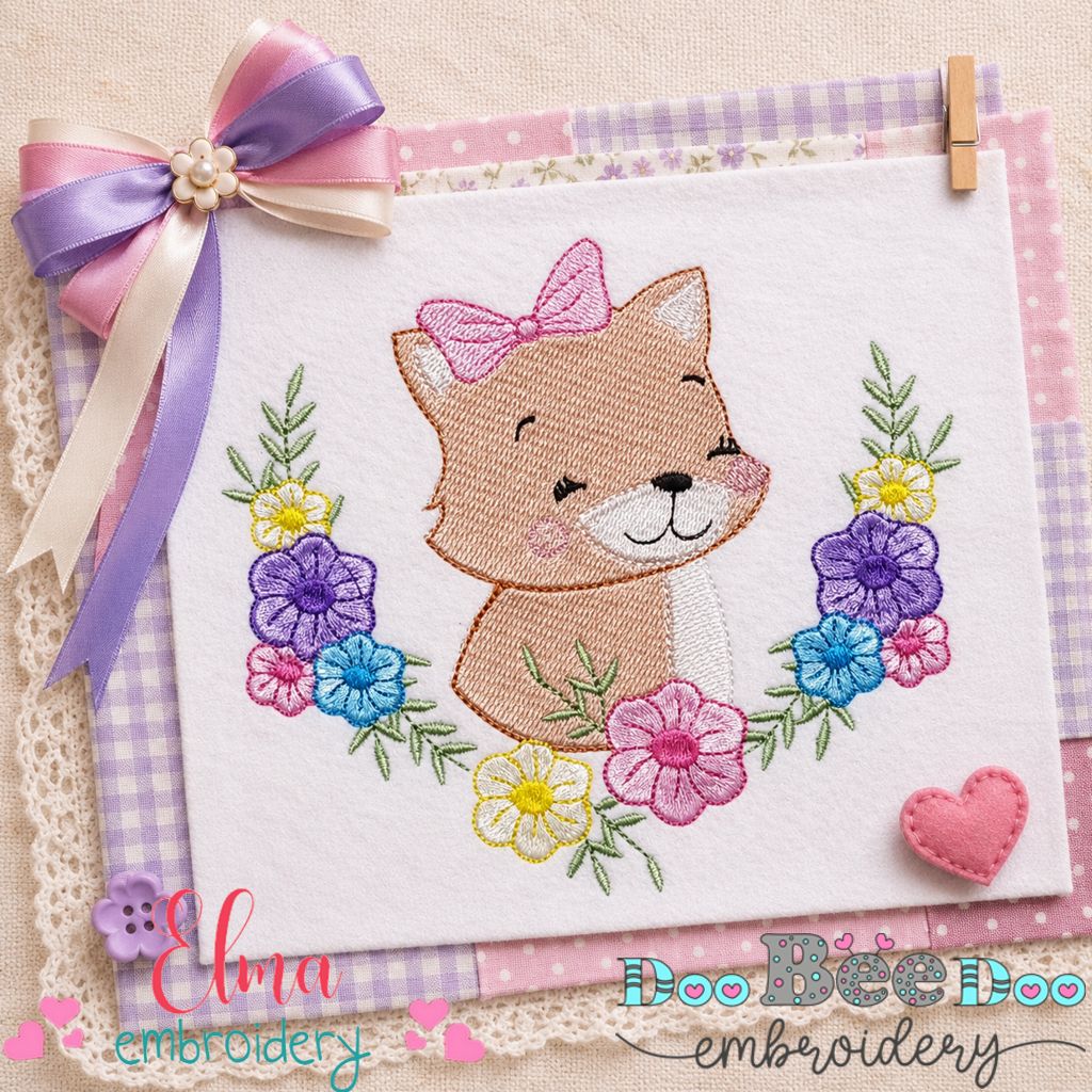 Blossom Fox Friend - Fill Stitch – Machine Embroidery Design