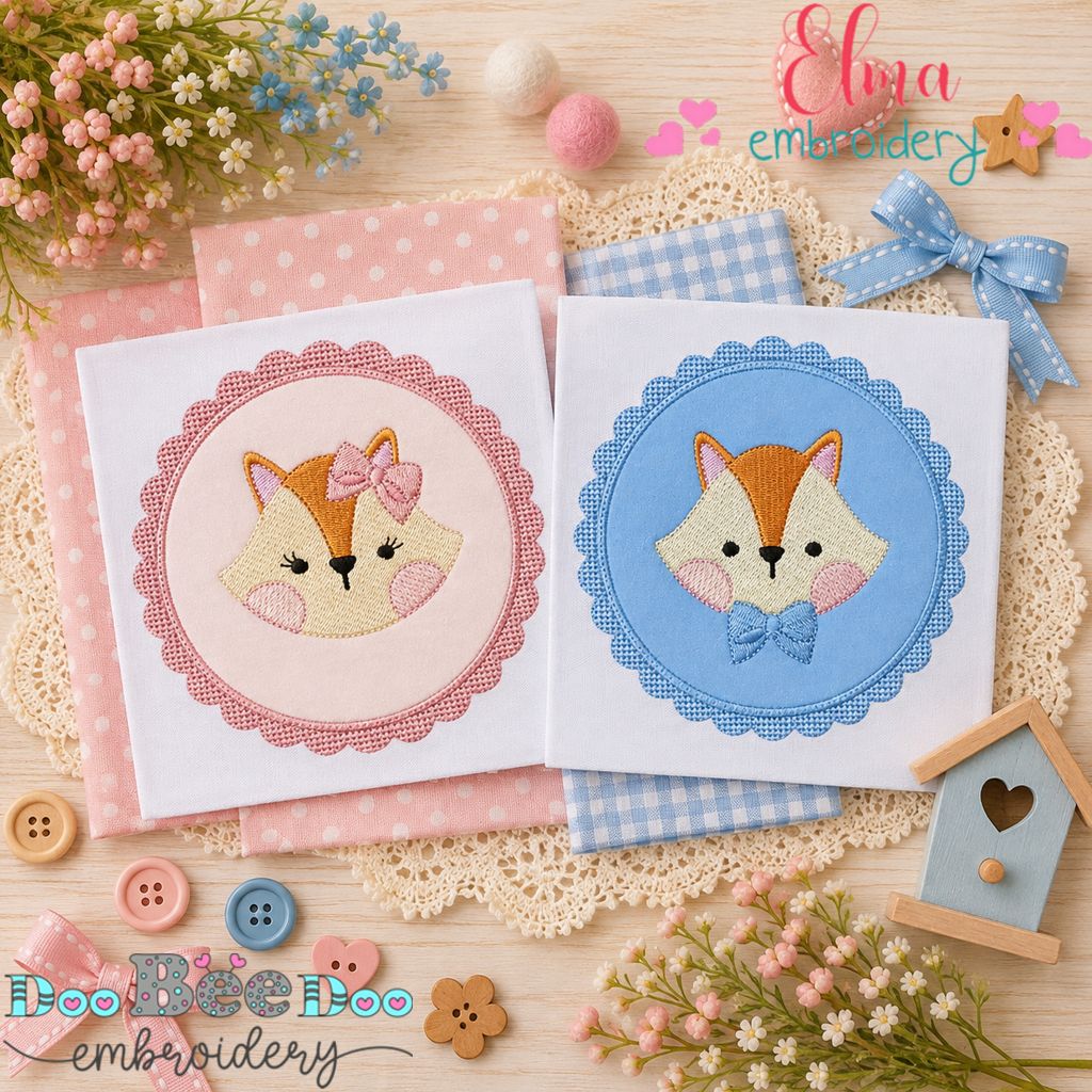Sweet Fox Face Bundle - Appliqué - Machine Embroidery Design
