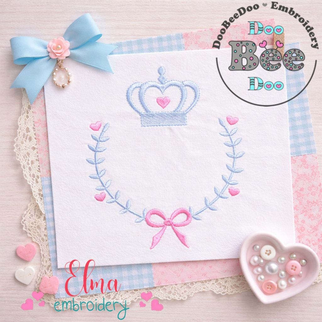 Royal Crown Frame with Bow - Satin Stitch - Machine Embroidery Design