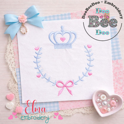Royal Crown Frame with Bow - Satin Stitch - Machine Embroidery Design