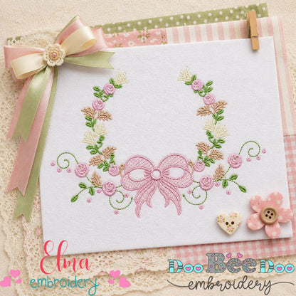 Floral Bow Frame - Satin Stitch - Machine Embroidery Design