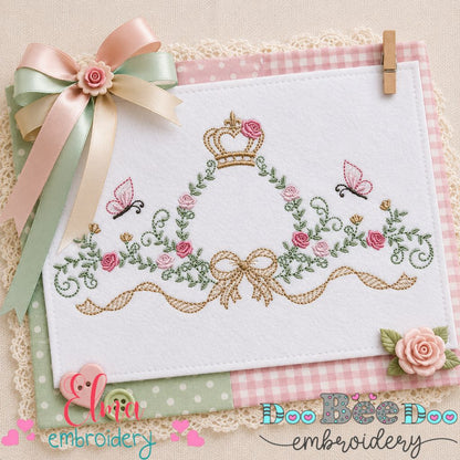 Princess Floral Tiara Frame - Satin Stitch - Machine Embroidery Design