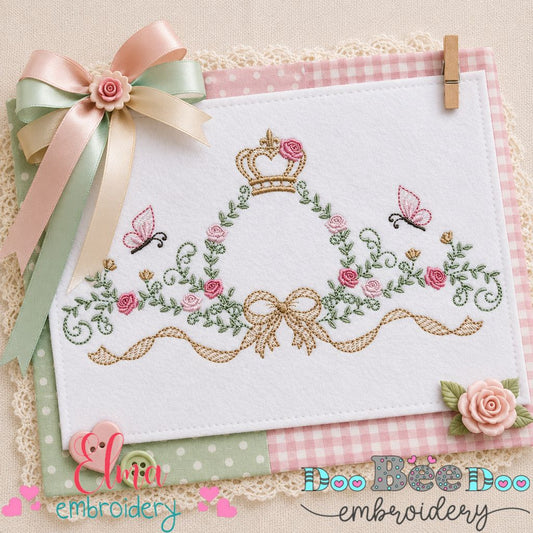 Princess Floral Tiara Frame - Satin Stitch - Machine Embroidery Design