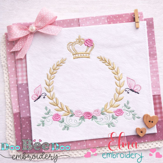 Elegant Crown Floral Frame - Fill Stitch – Machine Embroidery Design