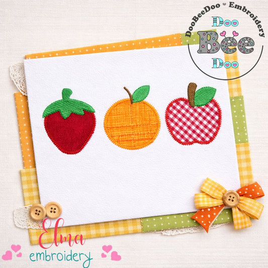 Cute Fruit Trio – Zigzag Appliqué – Machine Embroidery Design