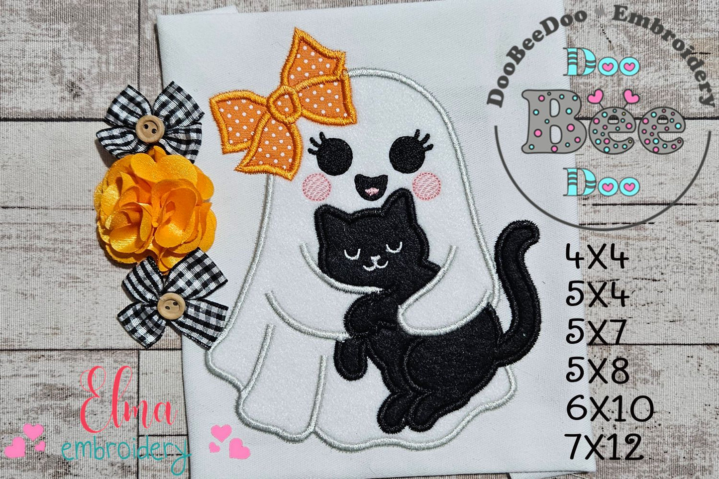 🎀 Ghost with Cat - Applique - Machine Embroidery Design 👻🐈