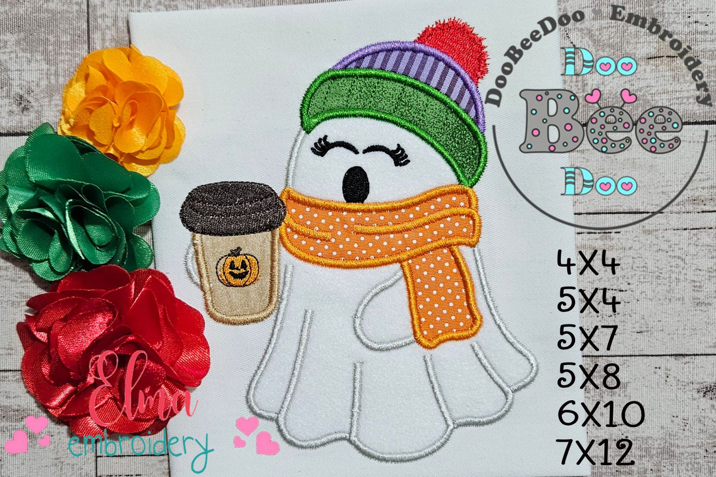 🎃☕ Cozy Ghost with Coffee – Applique – Machine Embroidery Design 🧵✨