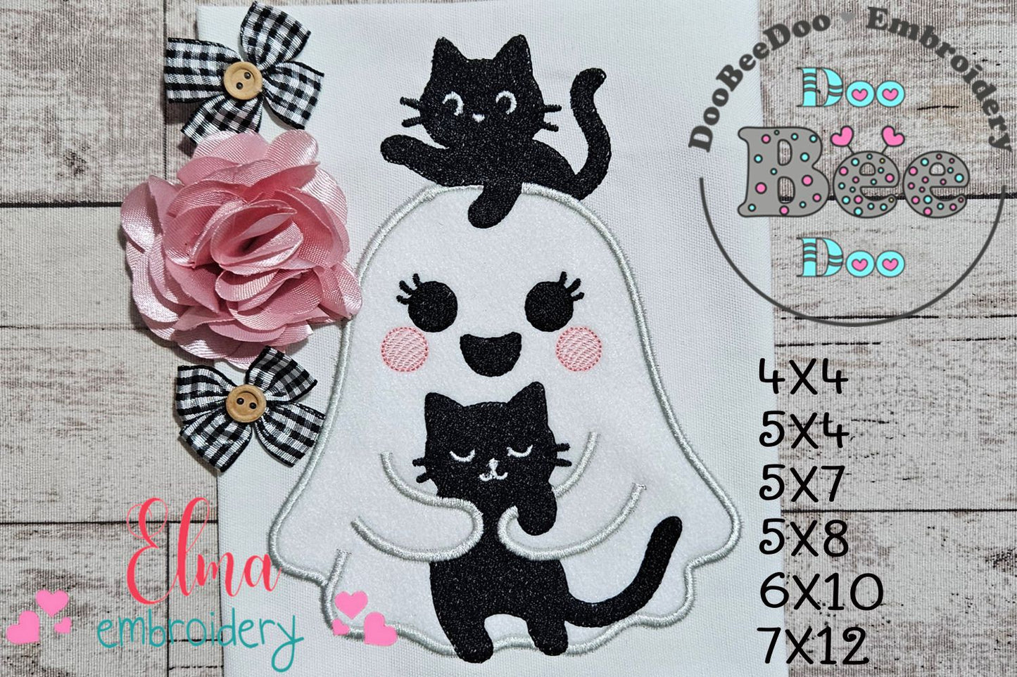 Ghost with Black Cats - Applique - Machine Embroidery Design 👻🐾🖤🎃