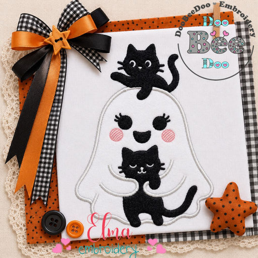 Sweet Ghost Kitty - Applique - Machine Embroidery Design