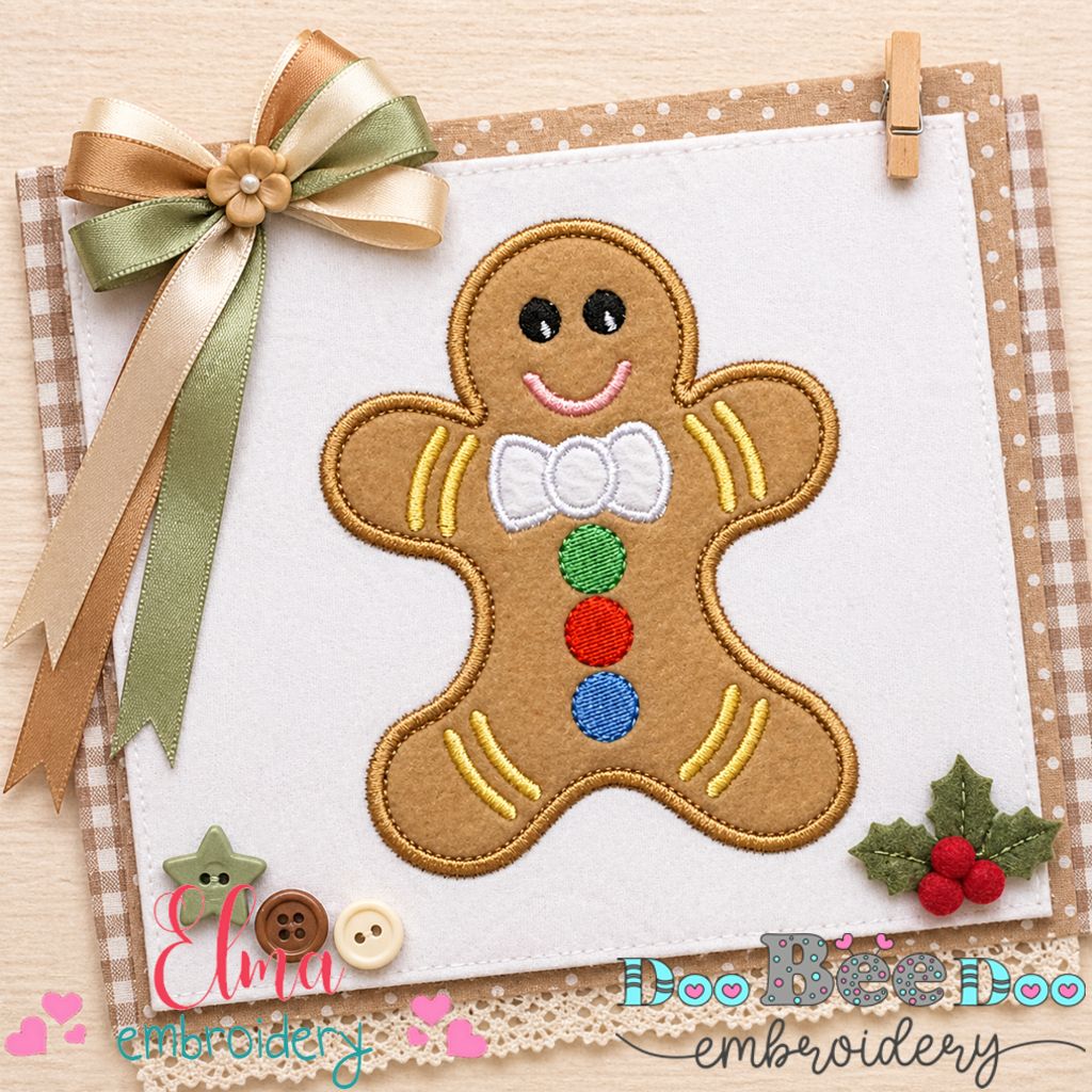 Sweet Gingerbread Boy Cookie – Appliqué – Machine Embroidery Design