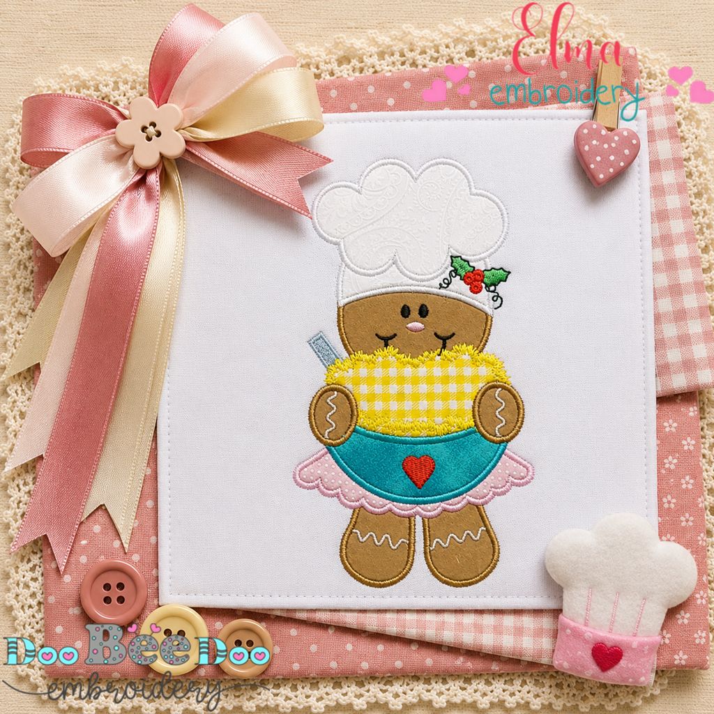 Sweet Gingerbread Baker Girl - Appliqué - Machine Embroidery Design