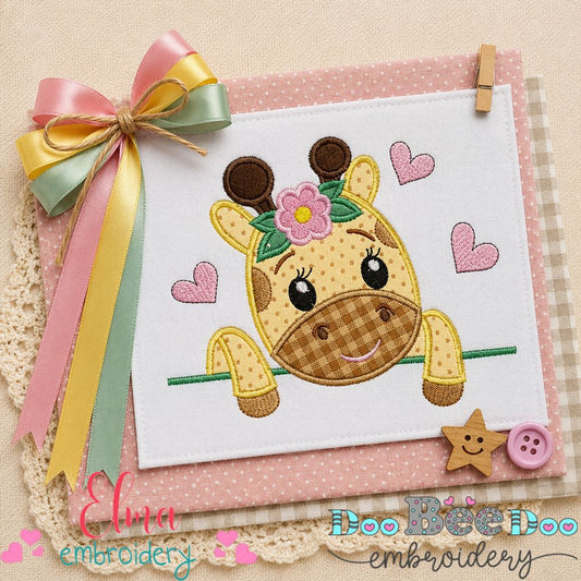 Sweet Giraffe Peek - Applique - Machine Embroidery Design
