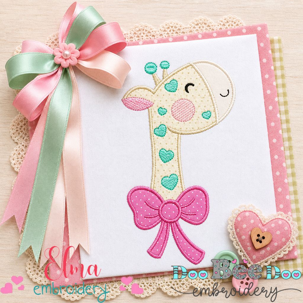 Sweet Giraffe Bow – Appliqué – Machine Embroidery Design