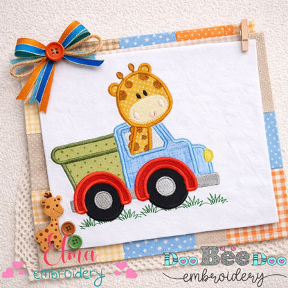 Safari Giraffe Truck – Appliqué – Machine Embroidery Design