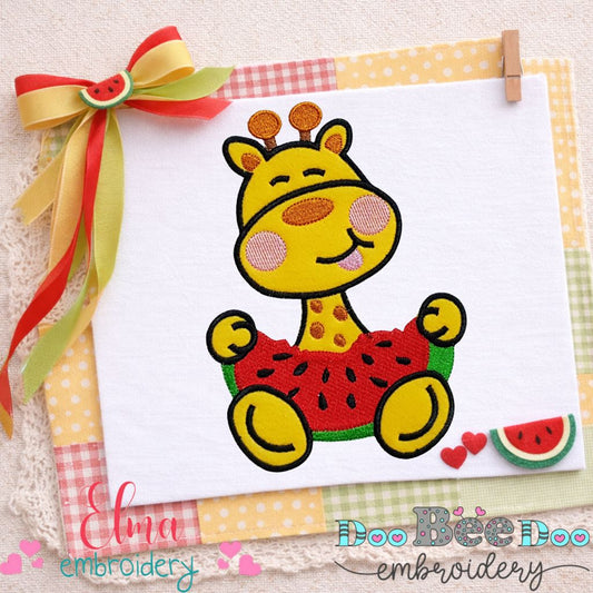Watermelon Giraffe - Appliqué – Machine Embroidery Design