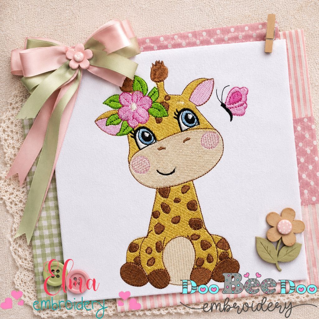 Sweet Floral Giraffe - Fill Stitch - Machine Embroidery Design