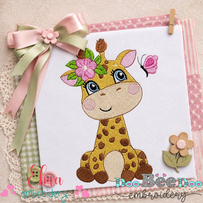 Sweet Floral Giraffe - Fill Stitch - Machine Embroidery Design