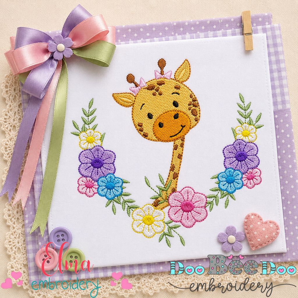 Sweet Blossom Giraffe - Fill Stitch – Machine Embroidery Design