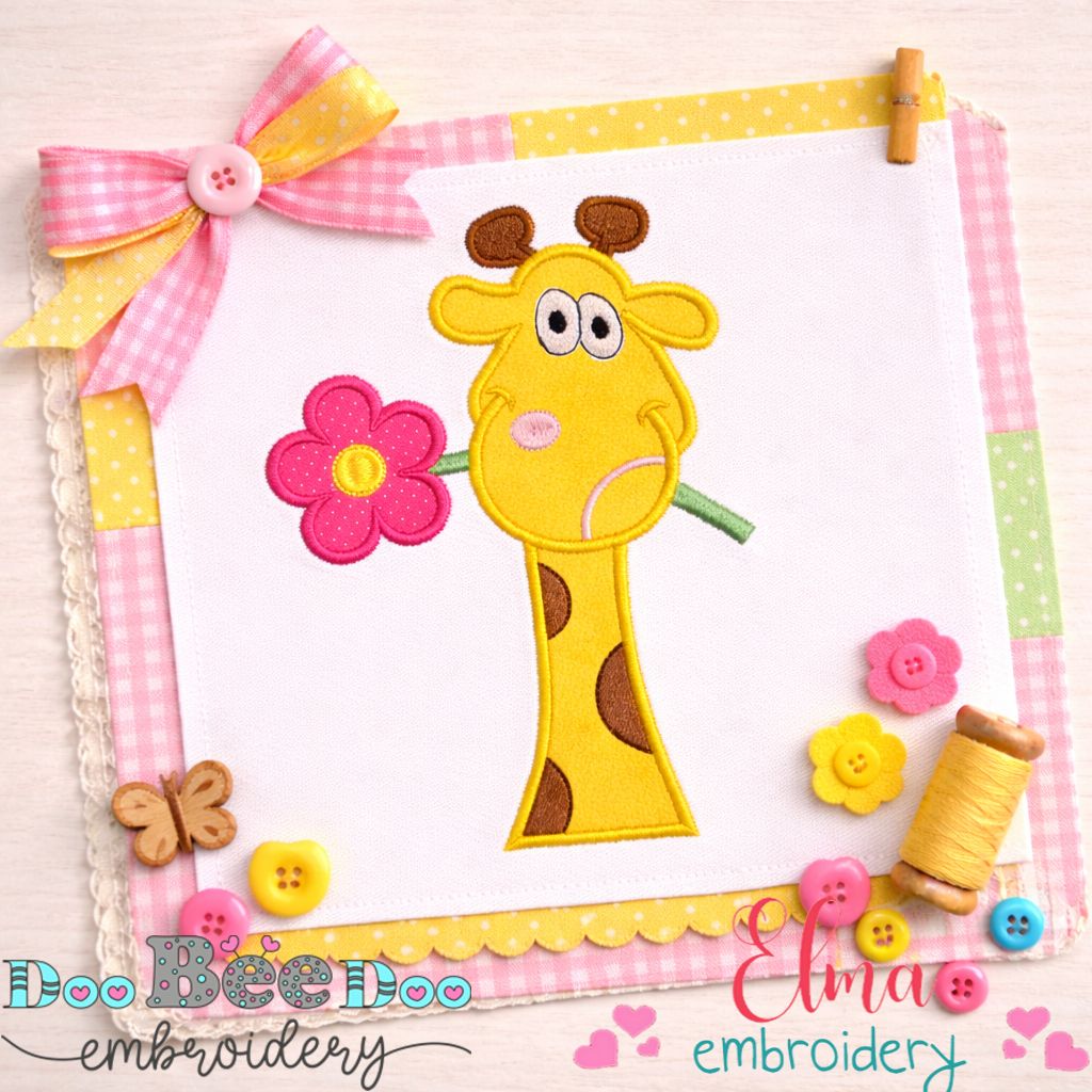 Cute Giraffe with Flower - Appliqué - Machine Embroidery Design