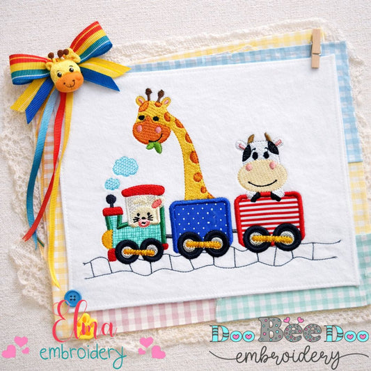 Bunny Giraffe Cow Train - Appliqué - Machine Embroidery Design