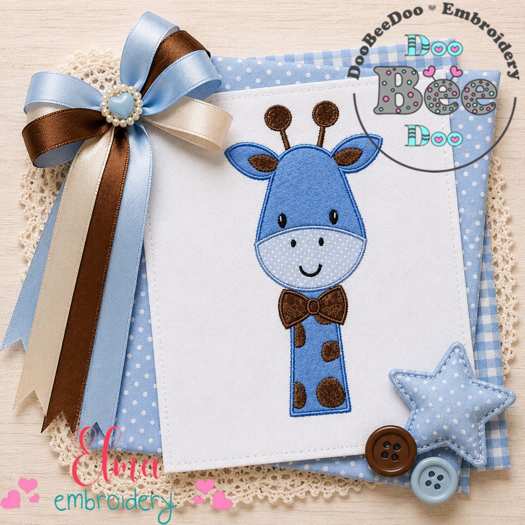 Sweet Blue Giraffe - Appliqué – Machine Embroidery Design