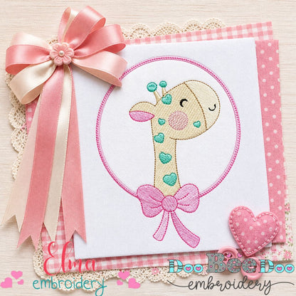 Sweet Giraffe Bow Frame – Appliqué – Machine Embroidery Design