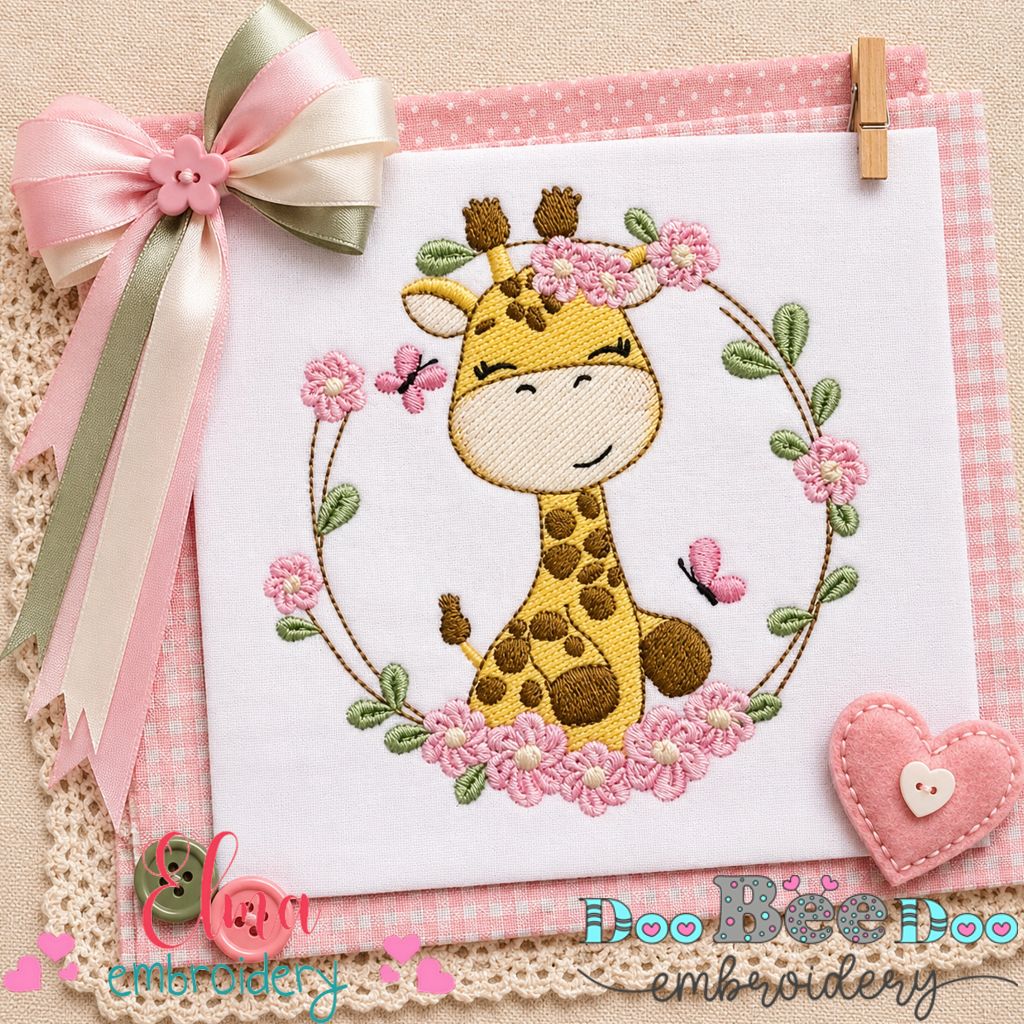 Floral Giraffe – Fill Stitch – Machine Embroidery Design