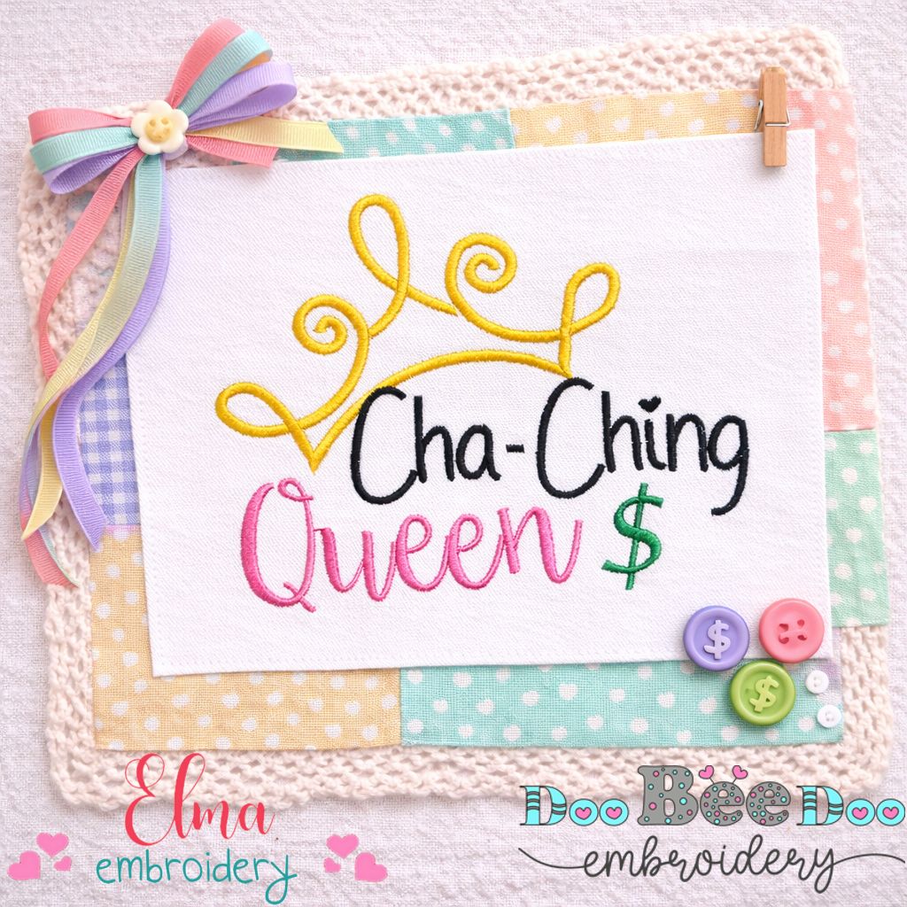 Cha-Ching Queen Crown – Satin Stitch – Machine Embroidery Design