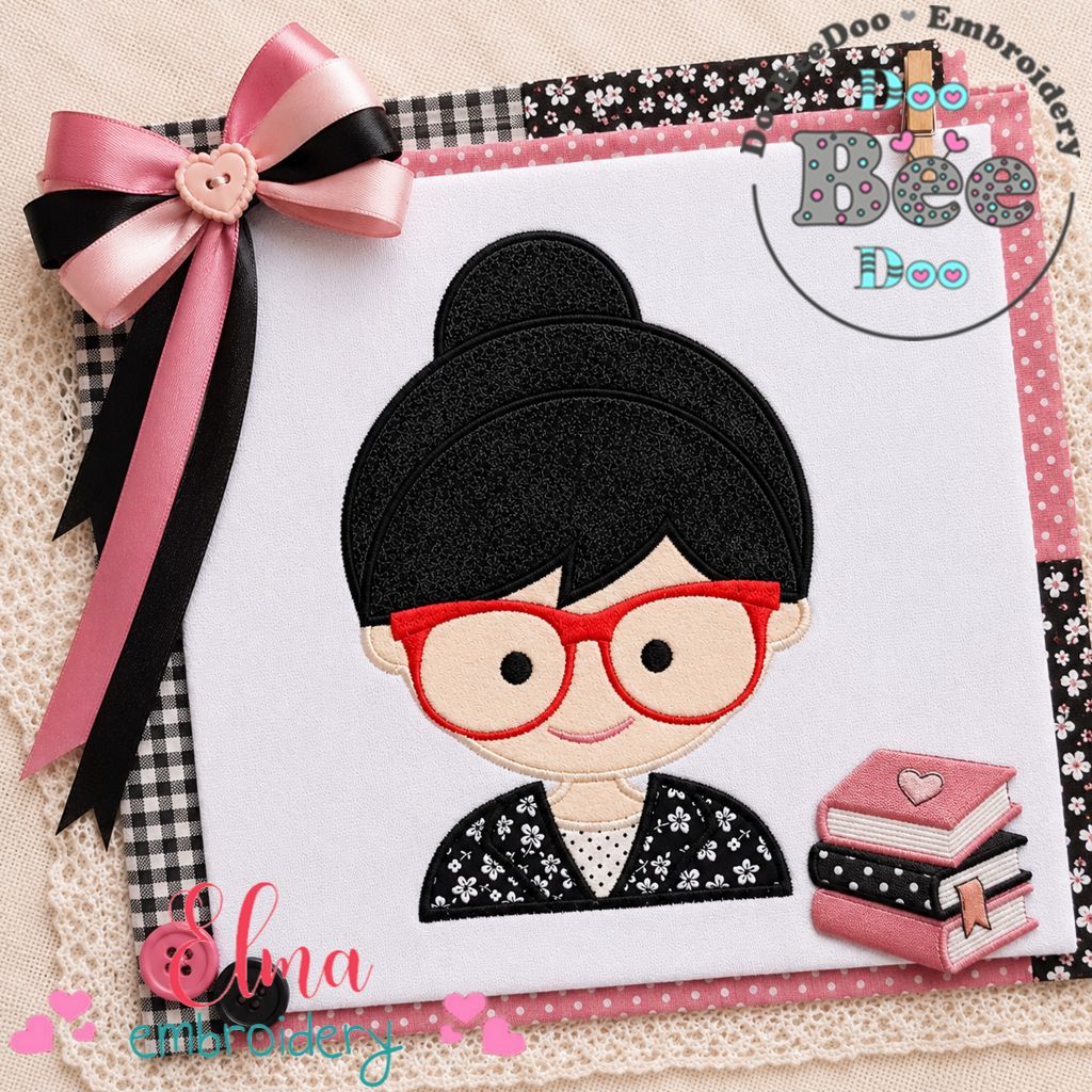 Cute Girl with Glasses – Appliqué – Machine Embroidery Design