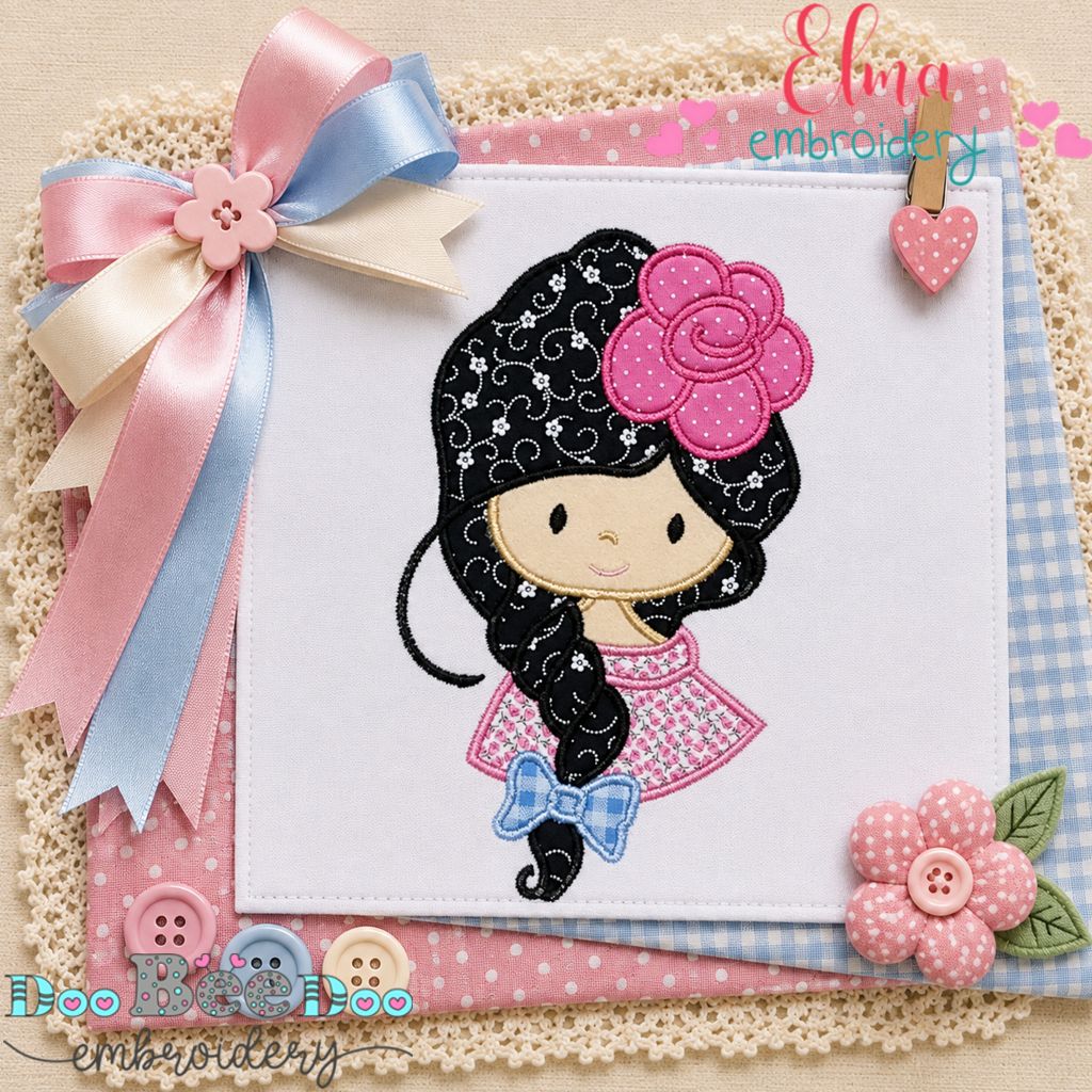 Sweet Braided Girl - Appliqué - Machine Embroidery Design