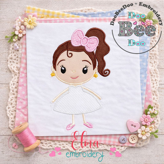 Cute Ponytail Girl - Appliqué - Machine Embroidery Design