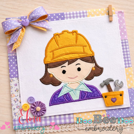 Little Builder Girl Charm – Appliqué - Machine Embroidery Design
