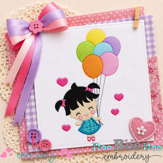 Sweet Little Girl With Balloons - Applique – Machine Embroidery Design