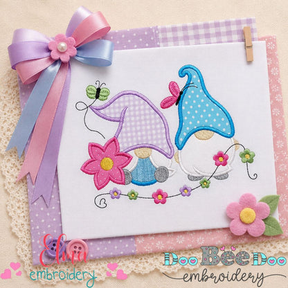 Spring Garden Gnomes - Applique - Machine Embroidery Design