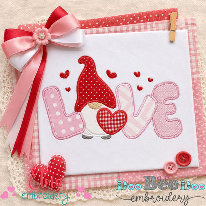 Sweet Valentine Gnome Love - Appliqué - Machine Embroidery Design