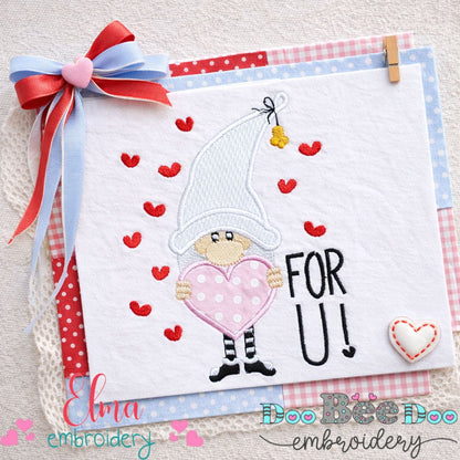 Gnome Hearts For U – Appliqué – Machine Embroidery Design