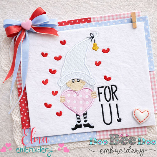 Gnome Hearts For U – Appliqué – Machine Embroidery Design