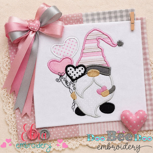 Valentine Gnome Hearts - Applique - Machine Embroidery Design