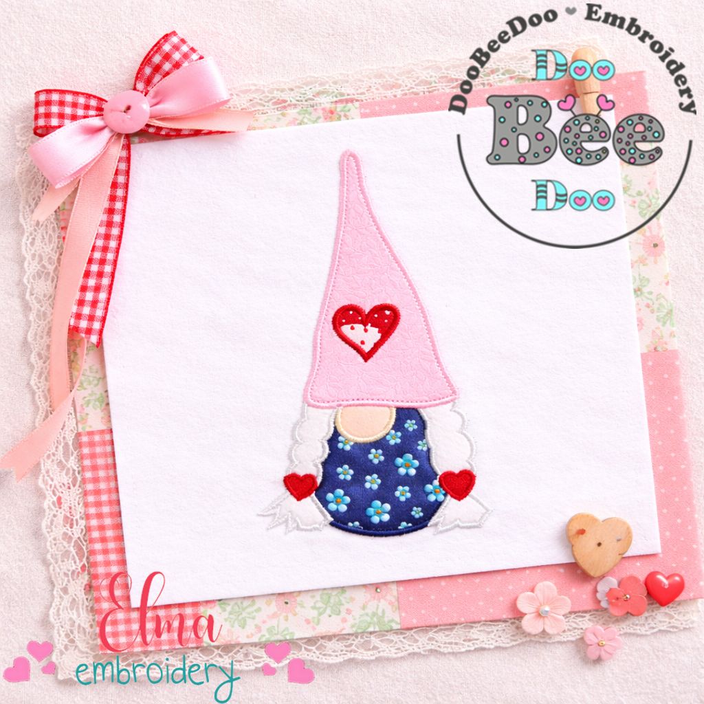 Love Gnome Appliqué – Machine Embroidery Design
