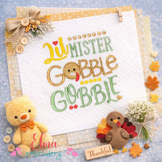 Cute Thanksgiving Turkey Gobble Phrase – Fill Stitch – Machine Embroidery Design