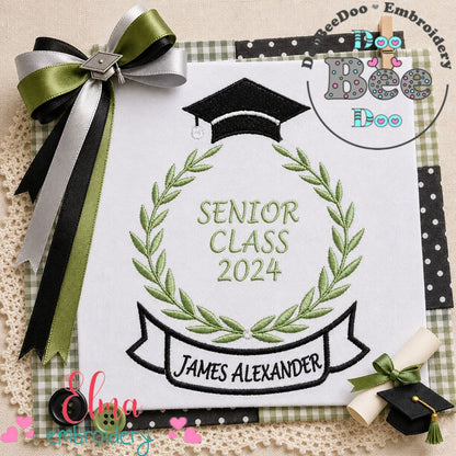Elegant Graduation Laurel Frame - Fill Stitch – Machine Embroidery Design