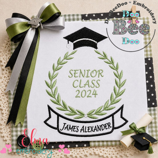 Elegant Graduation Laurel Frame - Fill Stitch – Machine Embroidery Design