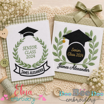 Graduation Laurel Frame Collection – Applique & Fill Stitch – Machine Embroidery Design