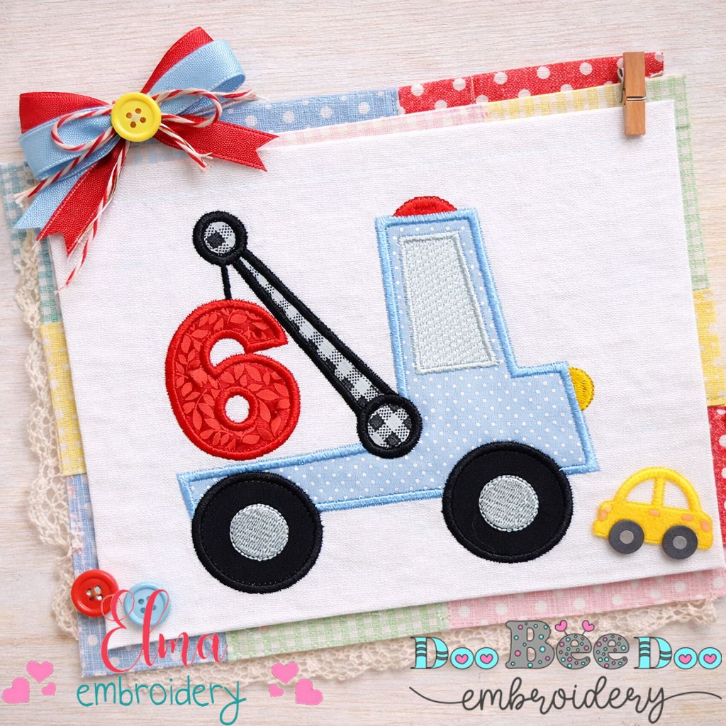 Tow Truck Number Six – Appliqué – Machine Embroidery Design