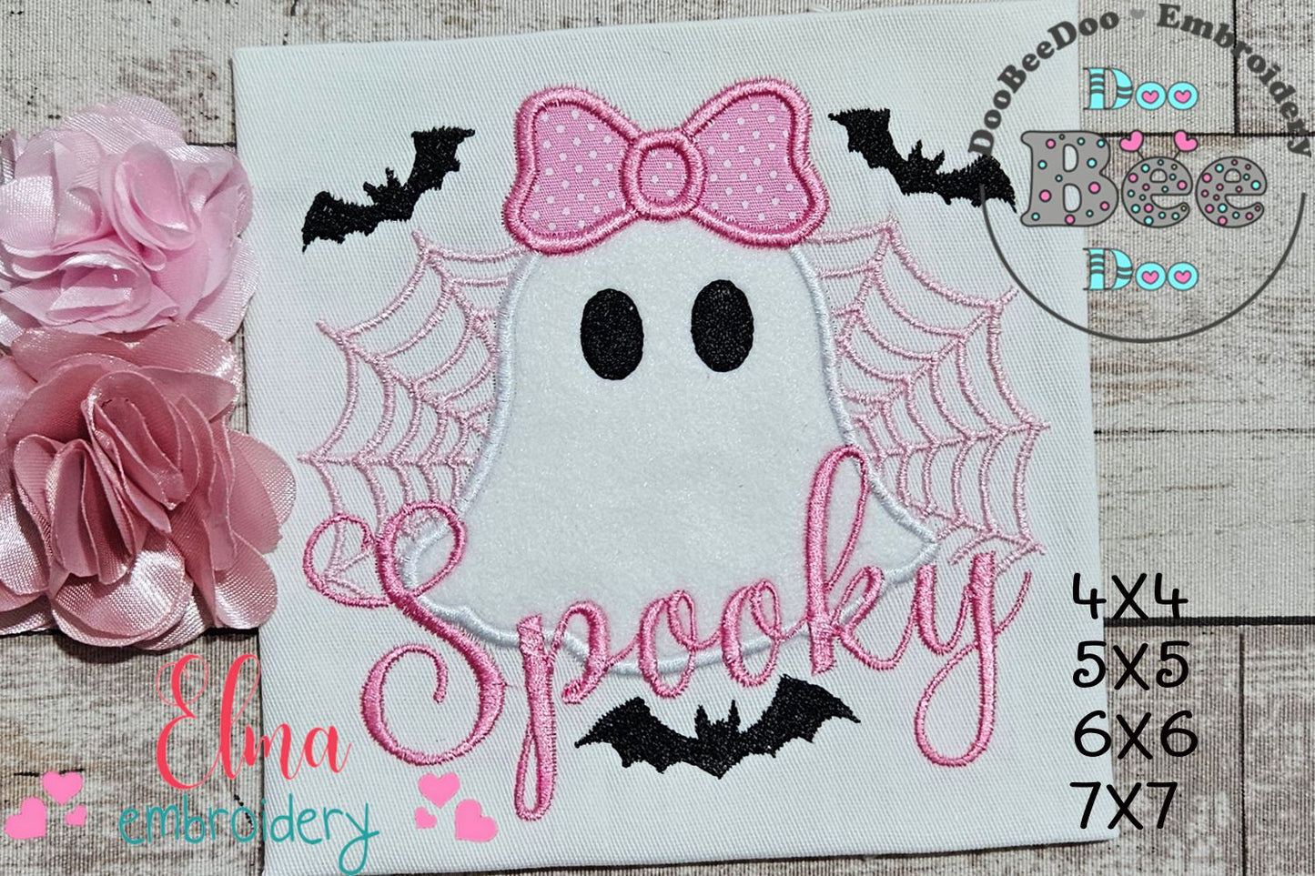 🎀 Girly Ghost with Bow & Webs 🕸️👻 – Appliqué – Machine Embroidery Design