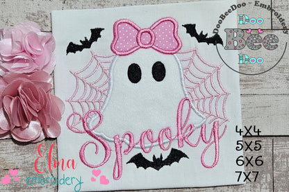 🎀 Girly Ghost with Bow & Webs 🕸️👻 – Appliqué – Machine Embroidery Design