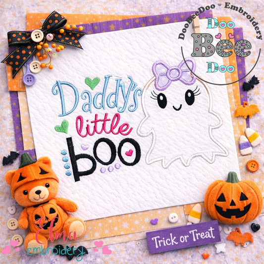 Daddy Little Boo Cute Ghost – Appliqué – Machine Embroidery Design